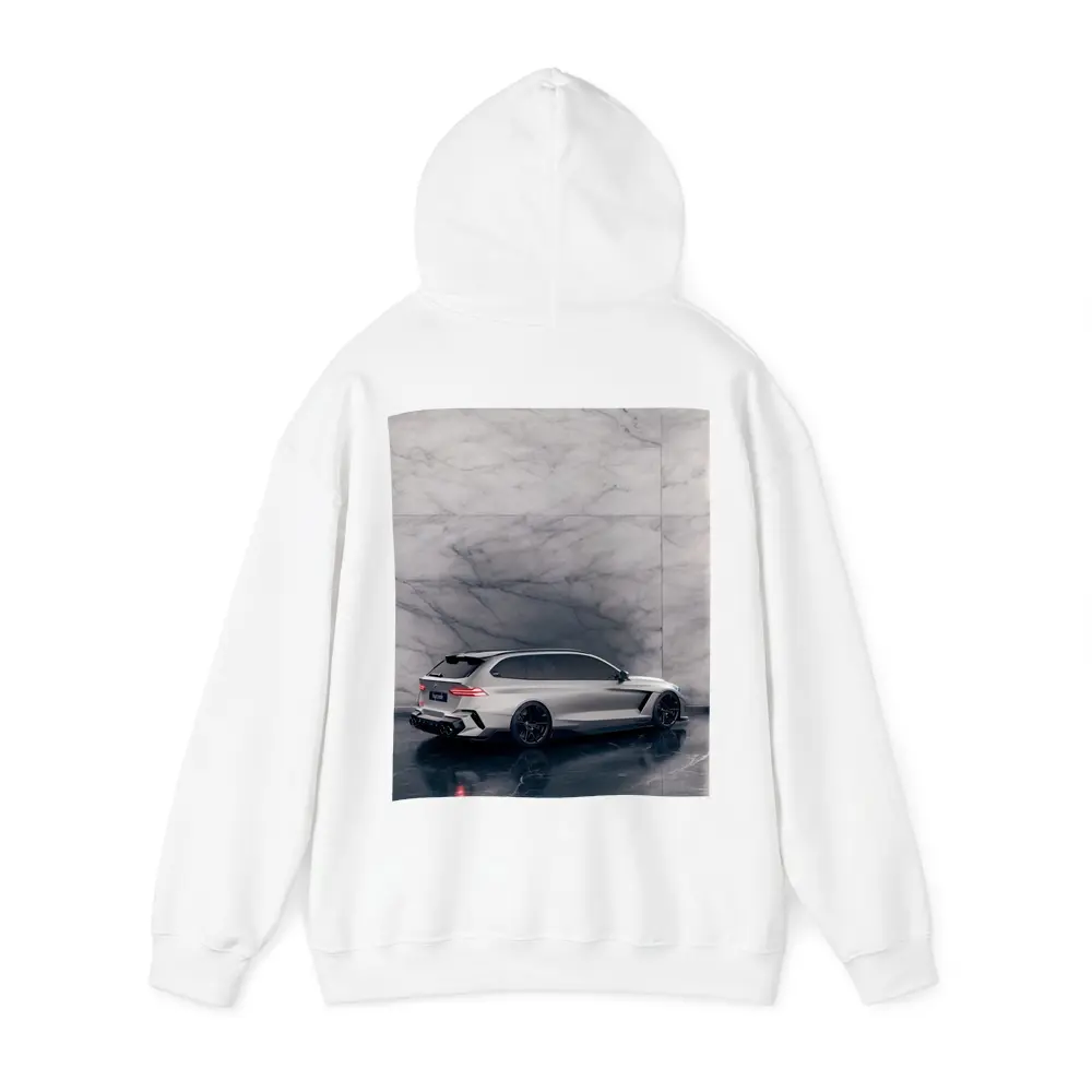 BMW M5 Touring Silver Against Marble Wall – Hoodies