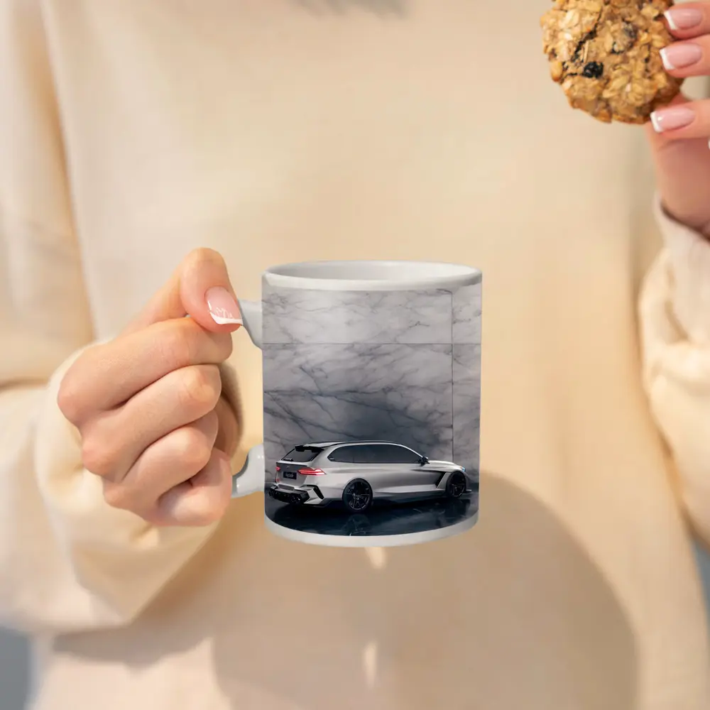BMW M5 Touring Silver Against Marble Wall – Mugs