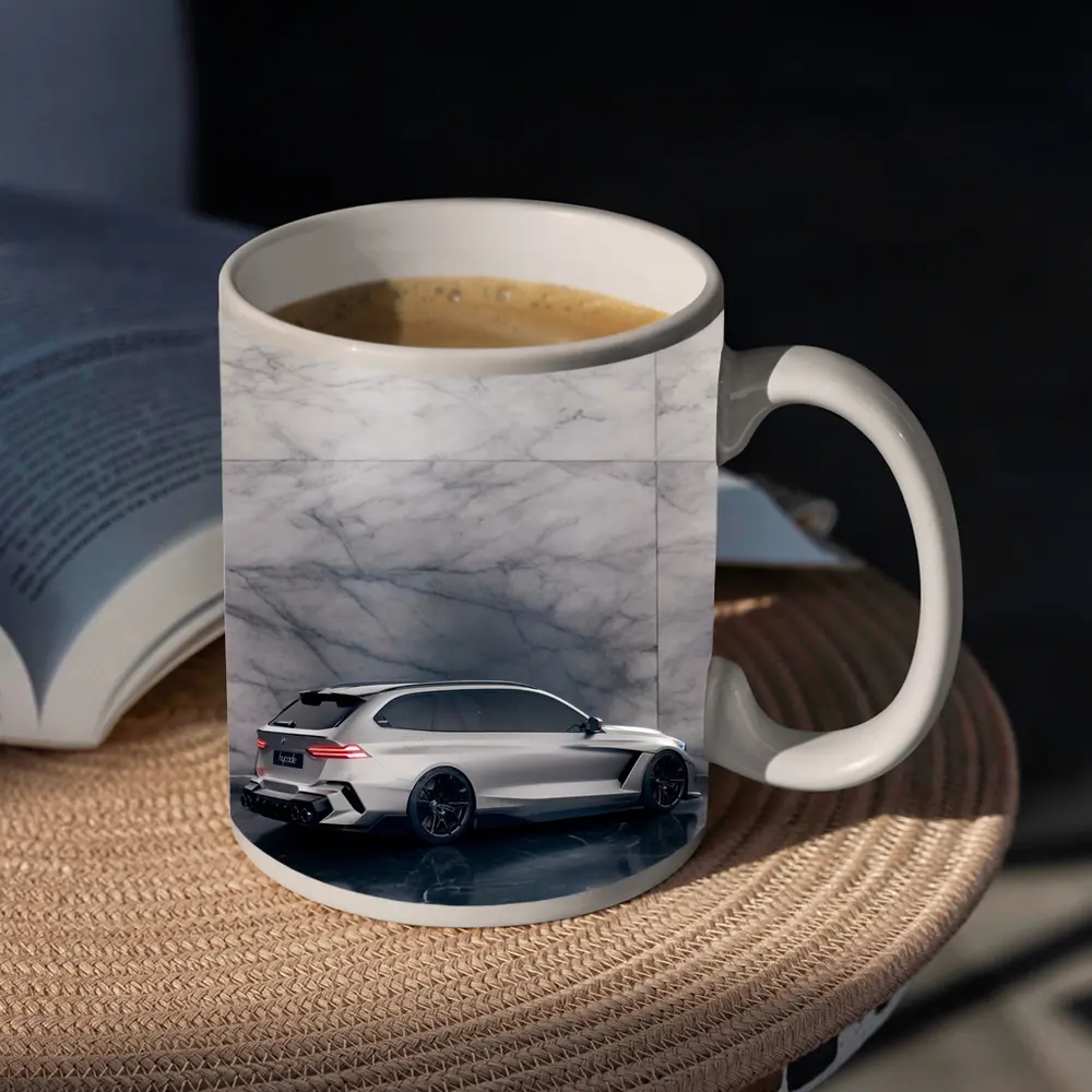 BMW M5 Touring Silver Against Marble Wall – Mugs