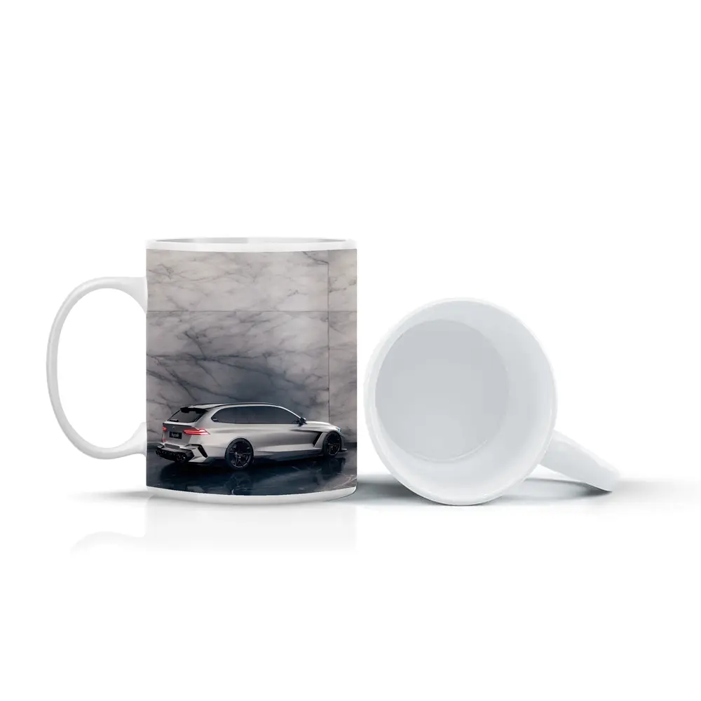 BMW M5 Touring Silver Against Marble Wall – Mugs