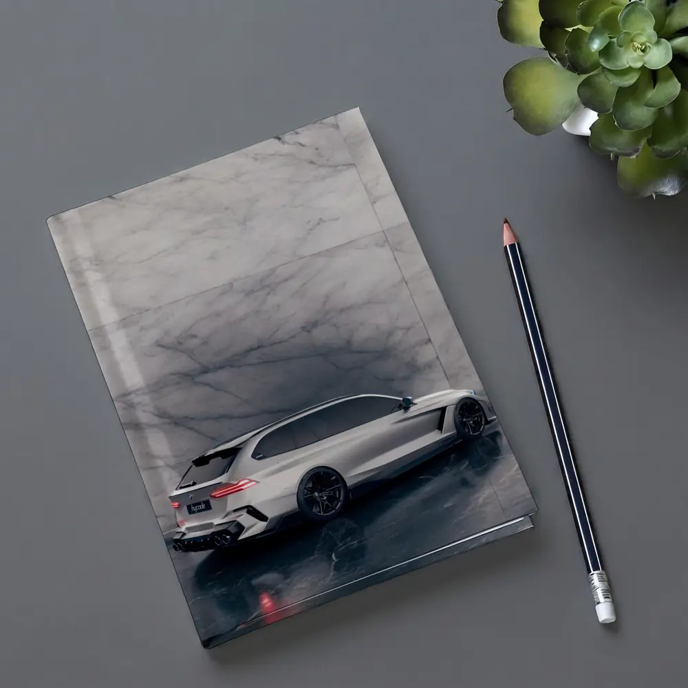 BMW M5 Touring Silver Against Marble Wall – Notebooks