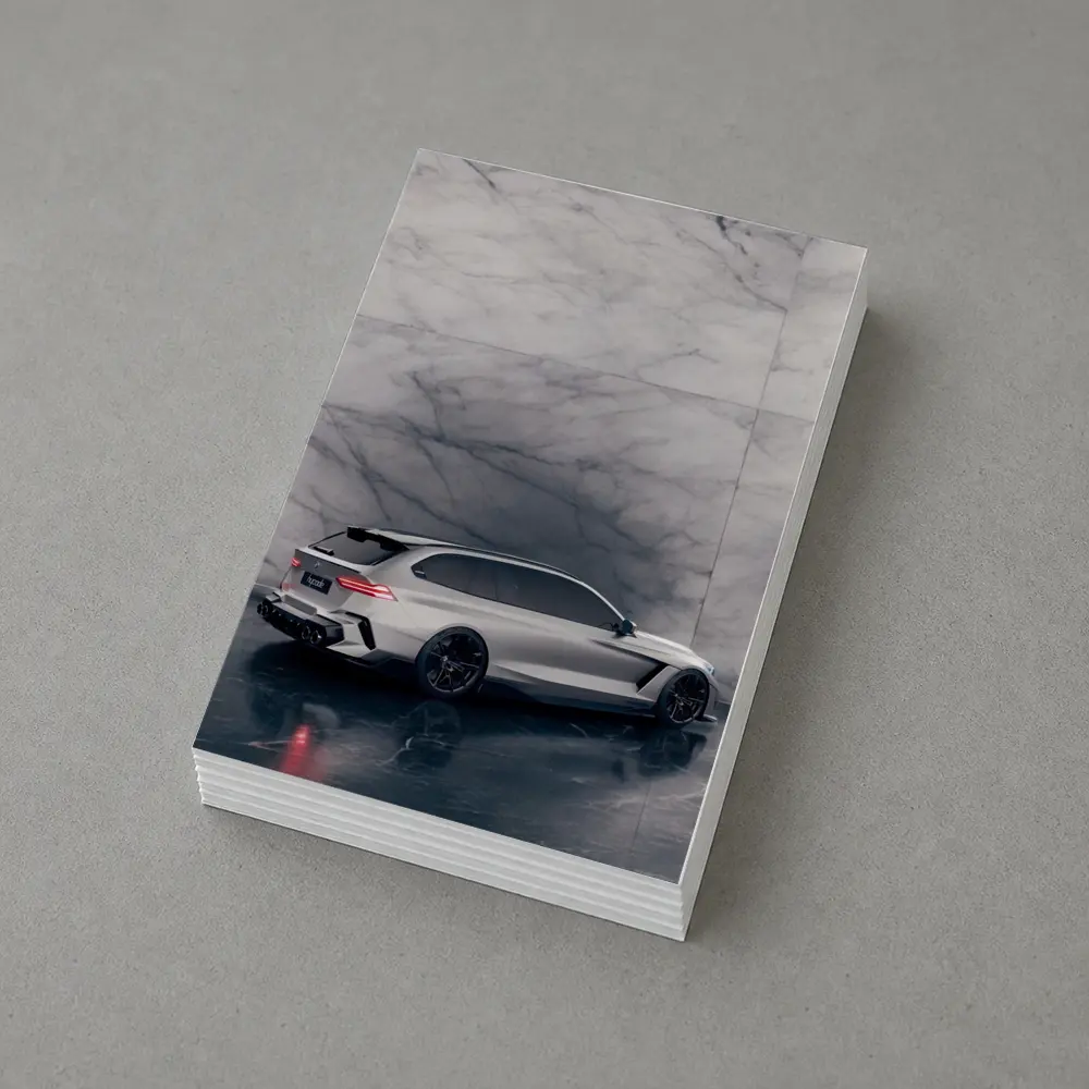 BMW M5 Touring Silver Against Marble Wall – Postcards