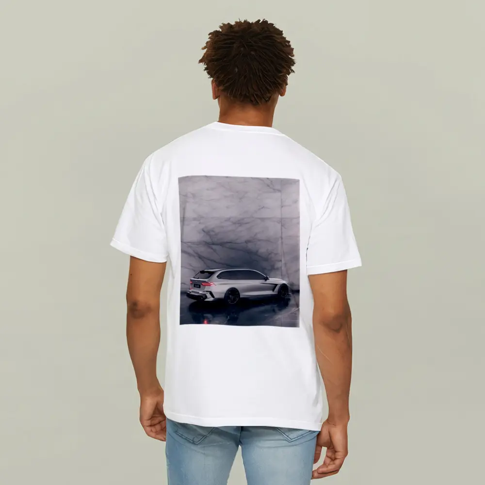 BMW M5 Touring Silver Against Marble Wall – T-Shirts
