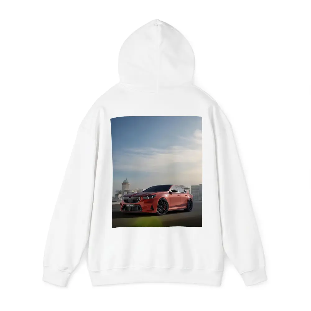 BMW M5 Red Sedan City Skyline Background – Hoodies
