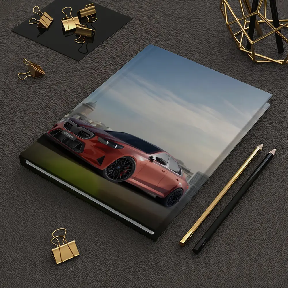 BMW M5 Red Sedan City Skyline Background – Notebooks