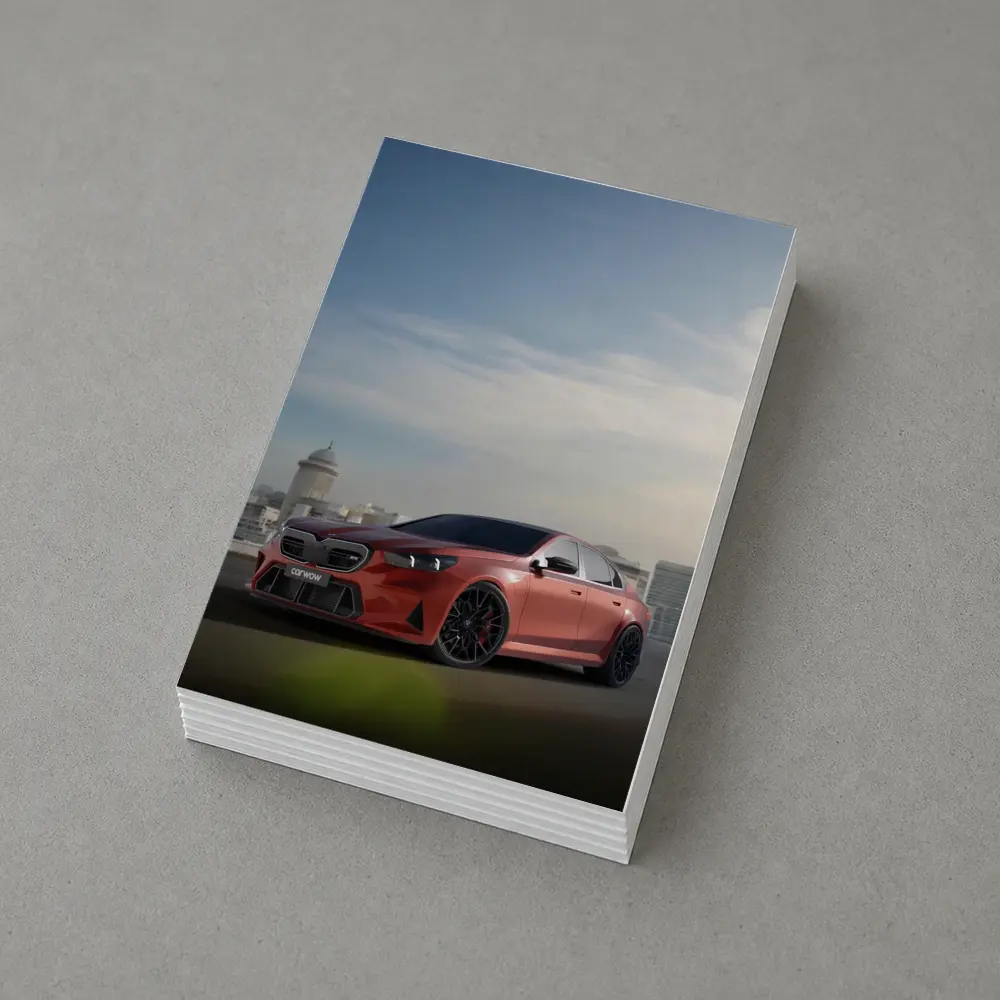 BMW M5 Red Sedan City Skyline Background – Postcards