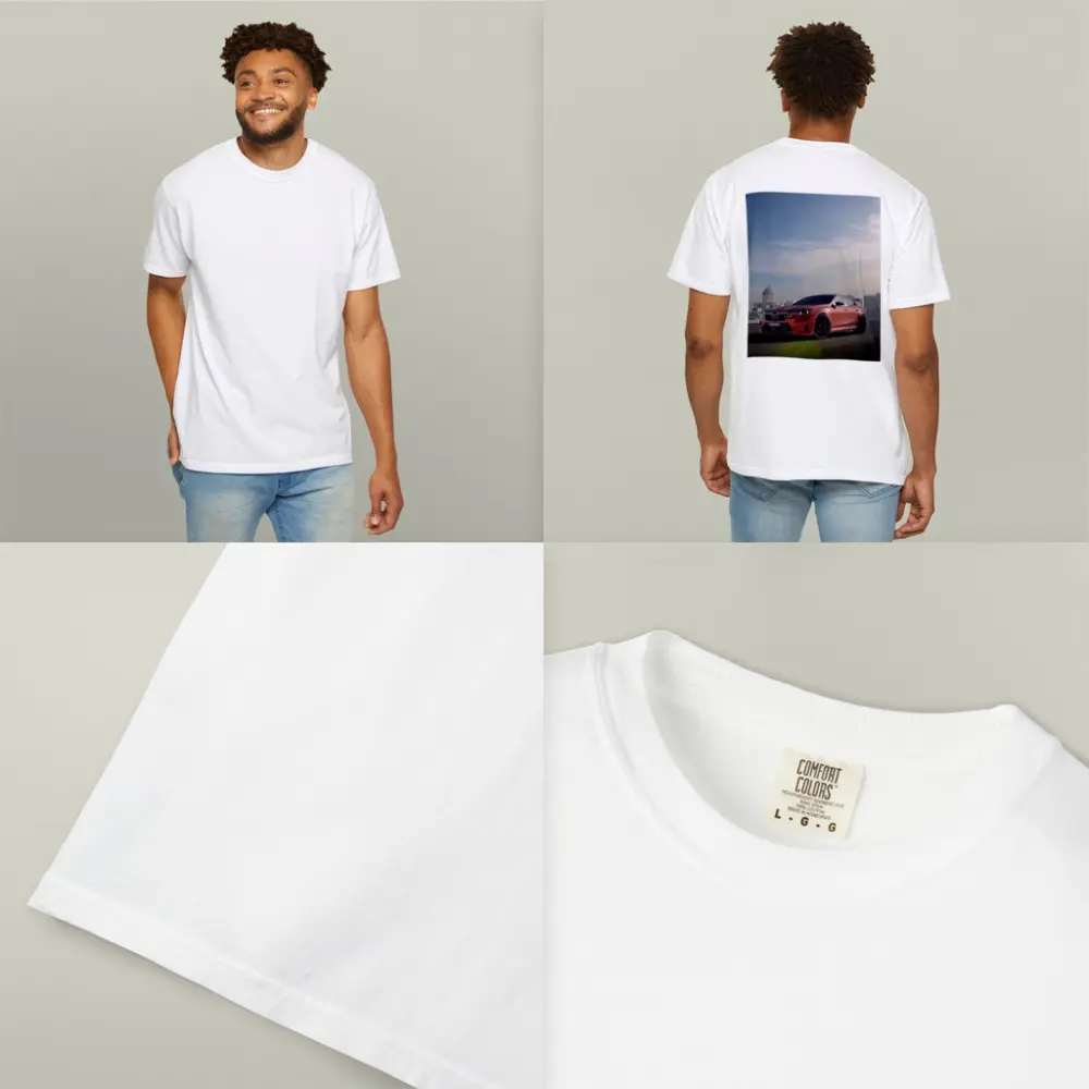 BMW M5 Red Sedan City Skyline Background – T-Shirts