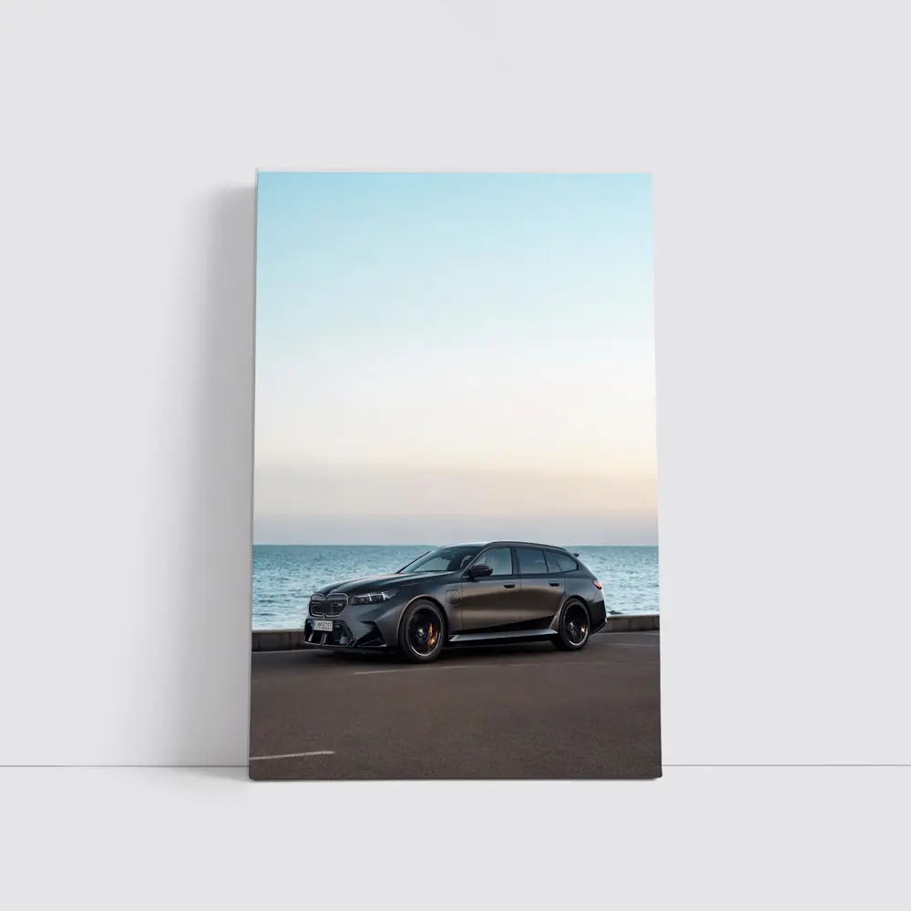 BMW M5 Touring Gray Parked by Sea – Wall Art