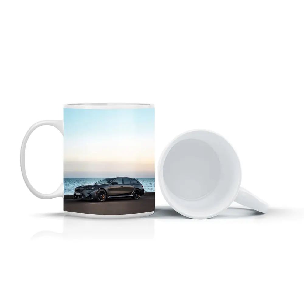 BMW M5 Touring Gray Parked by Sea – Mugs