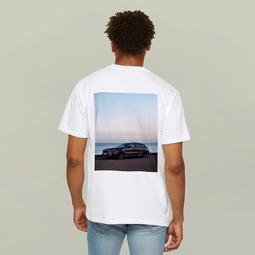 BMW M5 Touring Gray Parked by Sea – T-Shirts
