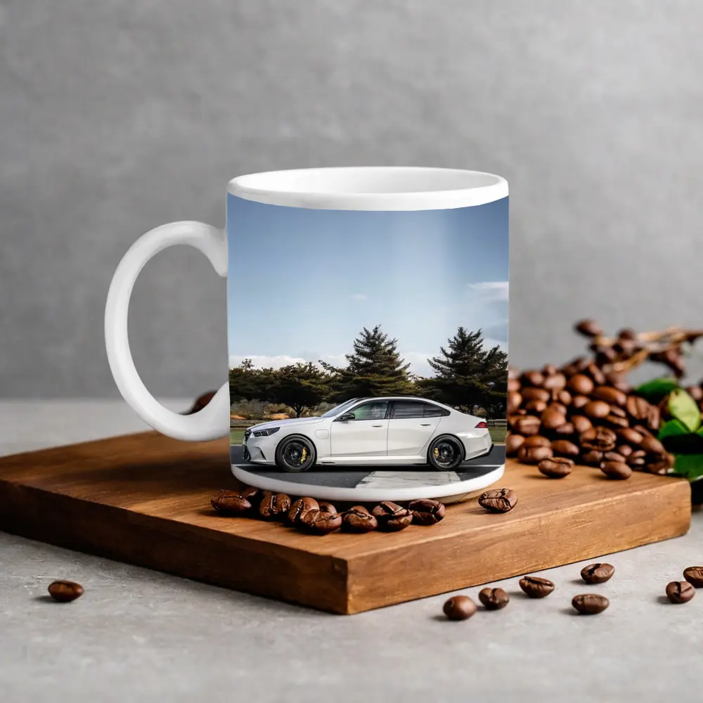 BMW M5 White Sedan On Track – Mugs