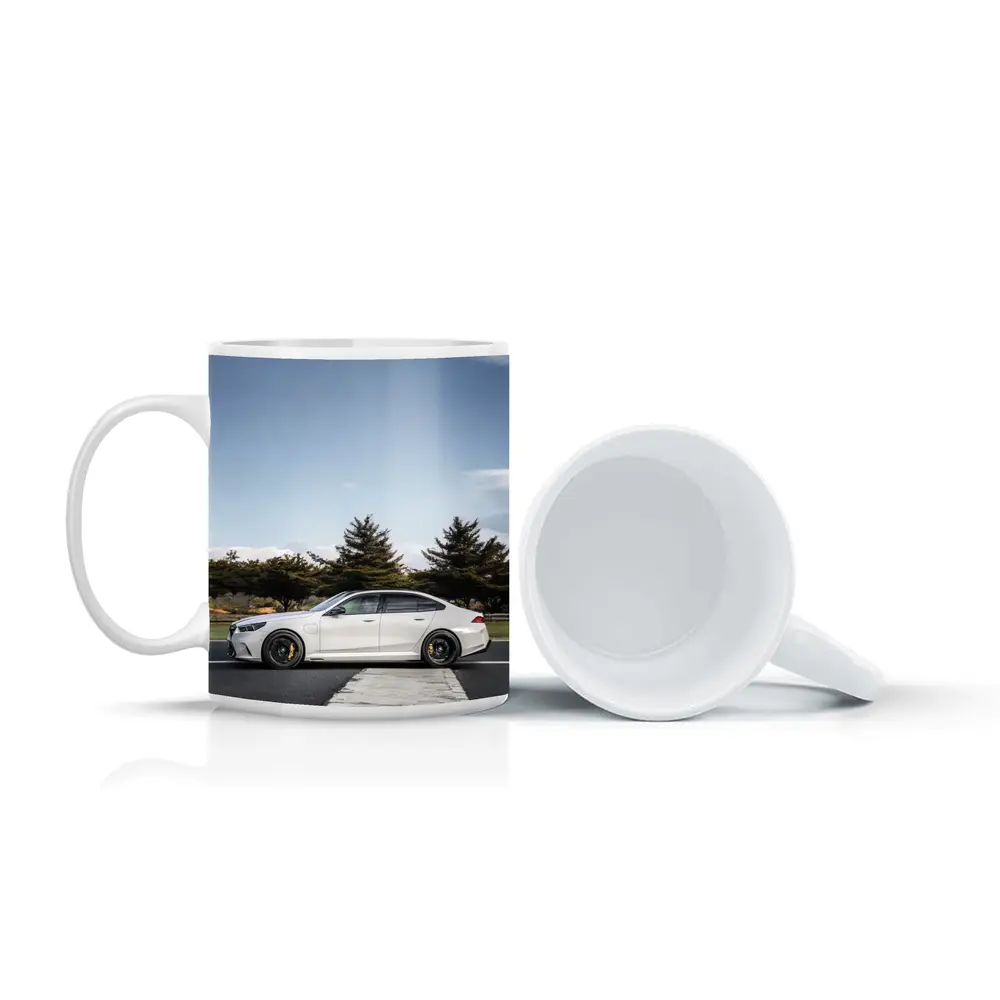 BMW M5 White Sedan On Track – Mugs