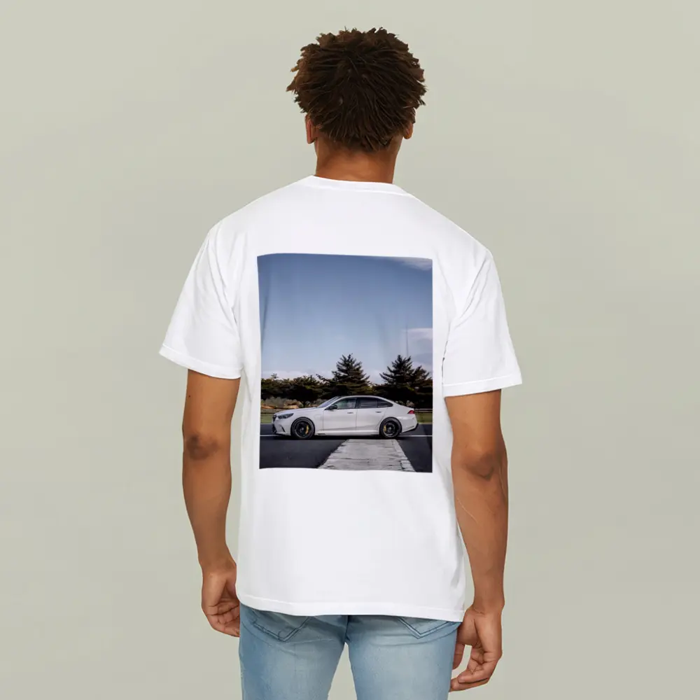 BMW M5 White Sedan On Track – T-Shirts