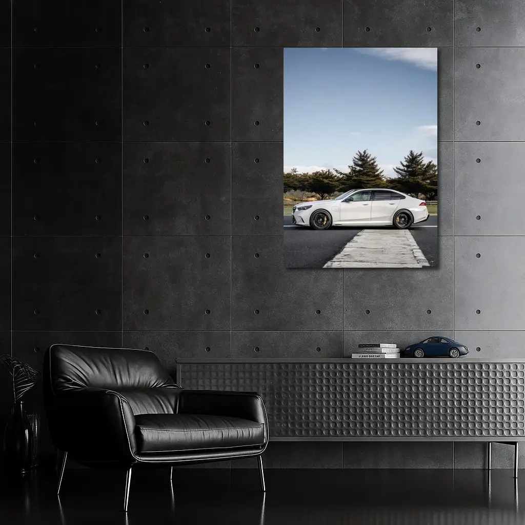 BMW M5 White Sedan On Track – Wall Art
