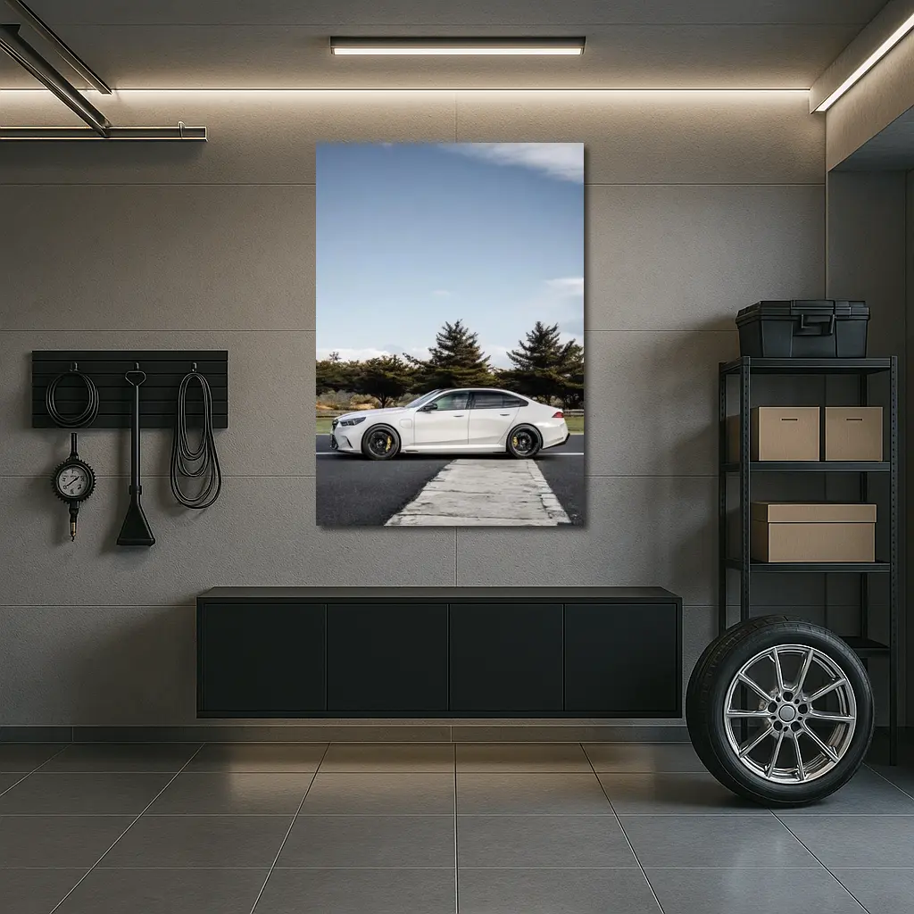 BMW M5 White Sedan On Track – Wall Art