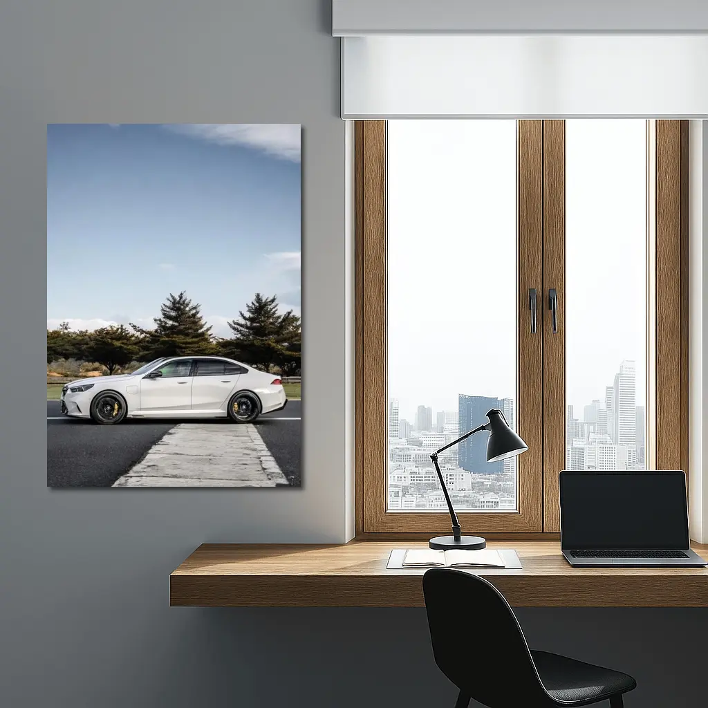 BMW M5 White Sedan On Track – Wall Art