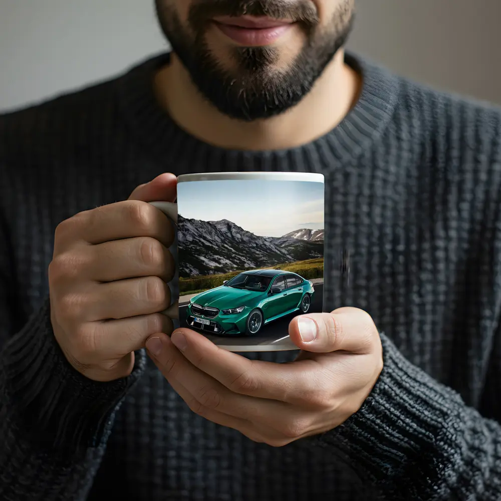 BMW M5 Green Sedan Mountain Road Drive – Mugs