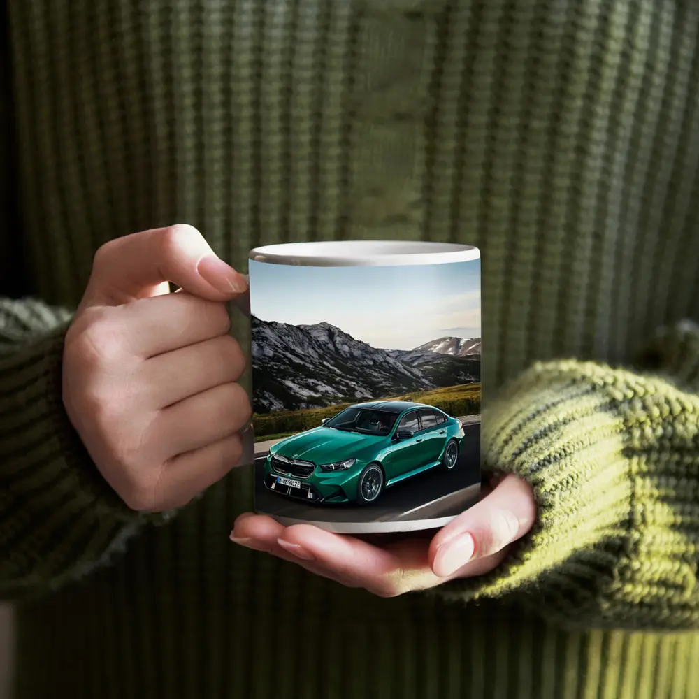 BMW M5 Green Sedan Mountain Road Drive – Mugs