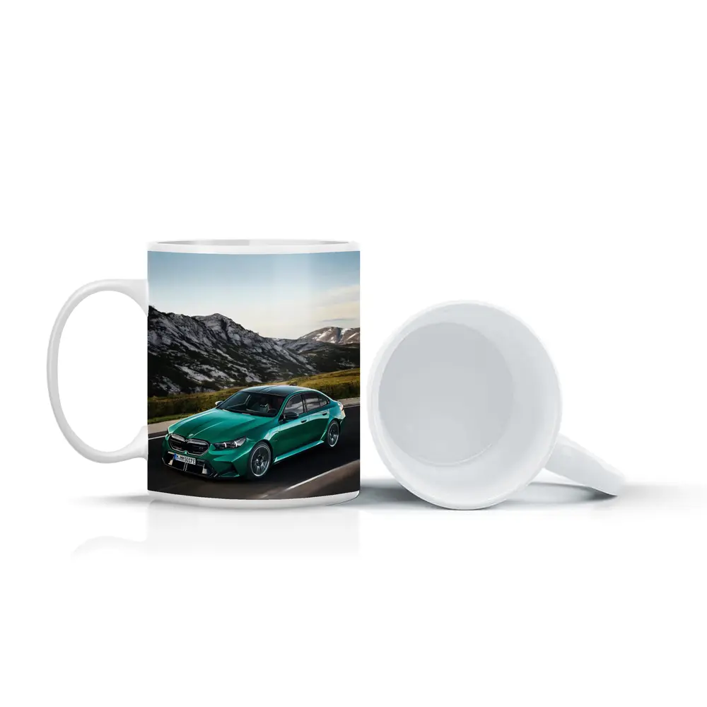 BMW M5 Green Sedan Mountain Road Drive – Mugs