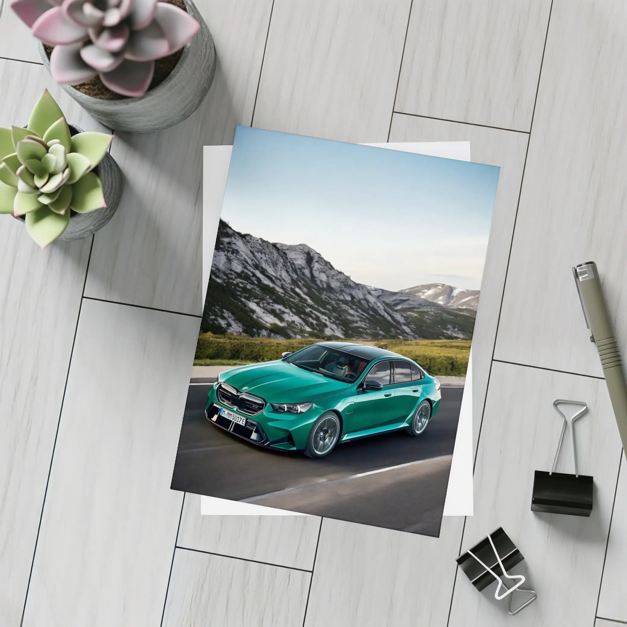 BMW M5 Green Sedan Mountain Road Drive – Postcards