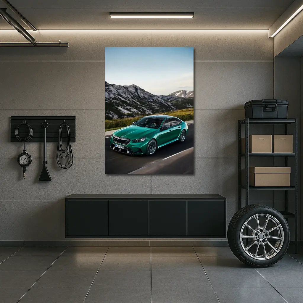 BMW M5 Green Sedan Mountain Road Drive – Wall Art