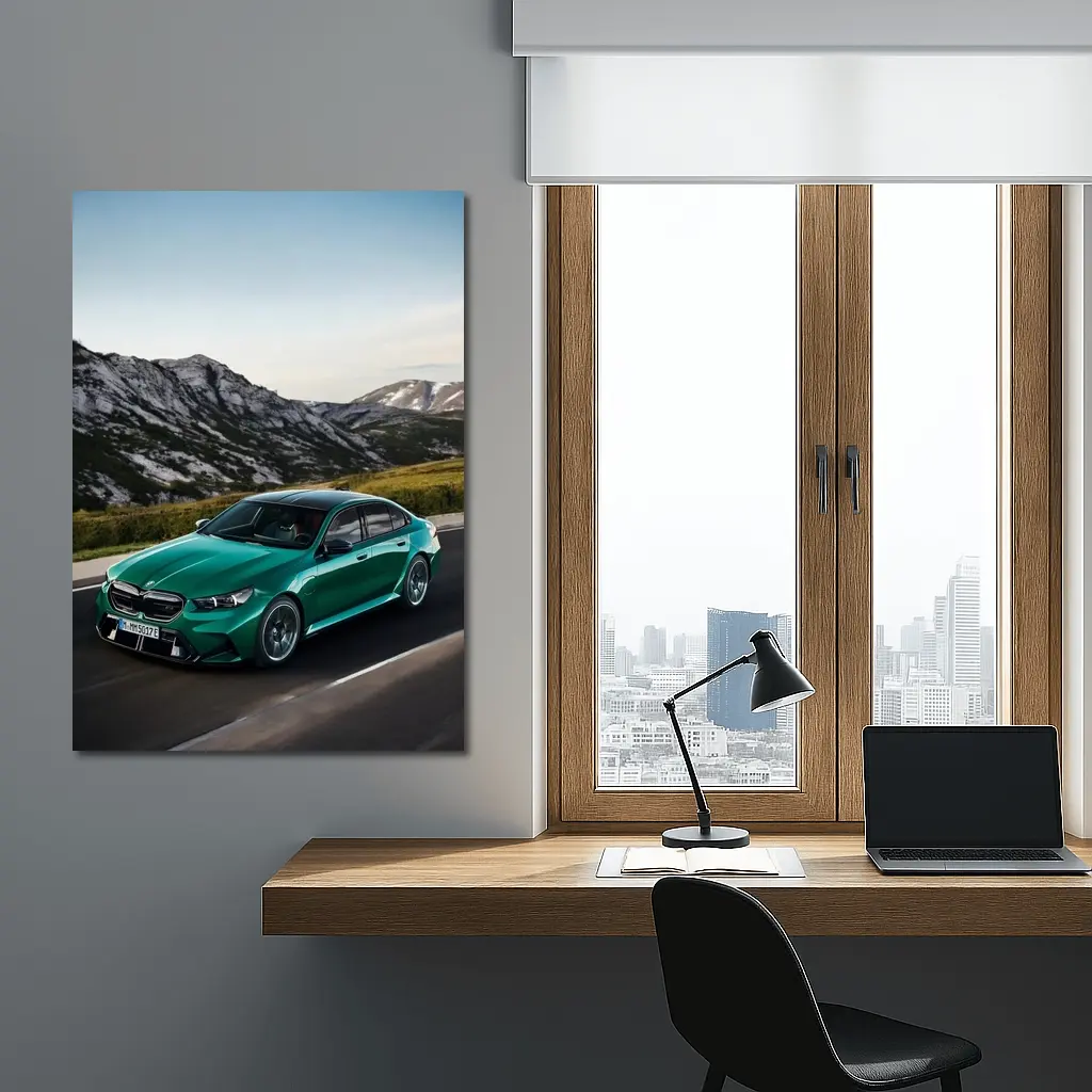 BMW M5 Green Sedan Mountain Road Drive – Wall Art
