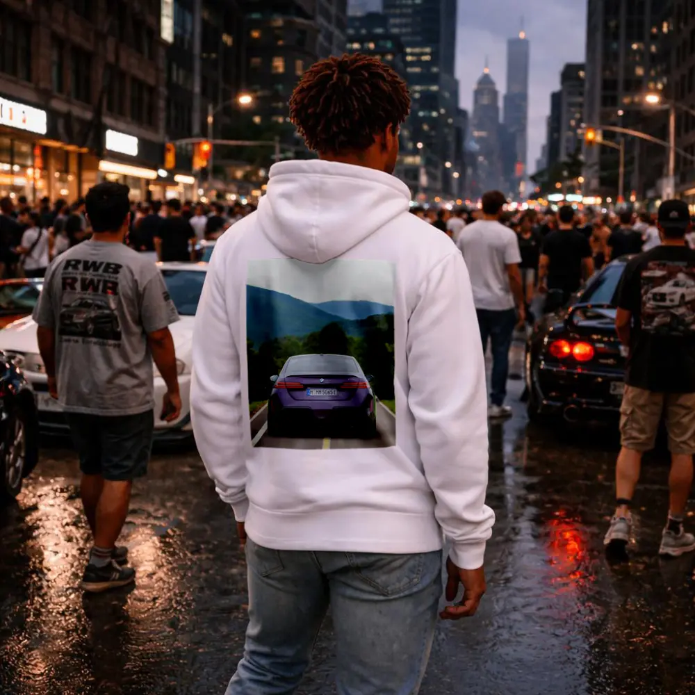 BMW M5 Purple Sedan Mountain Road Drive – Hoodies