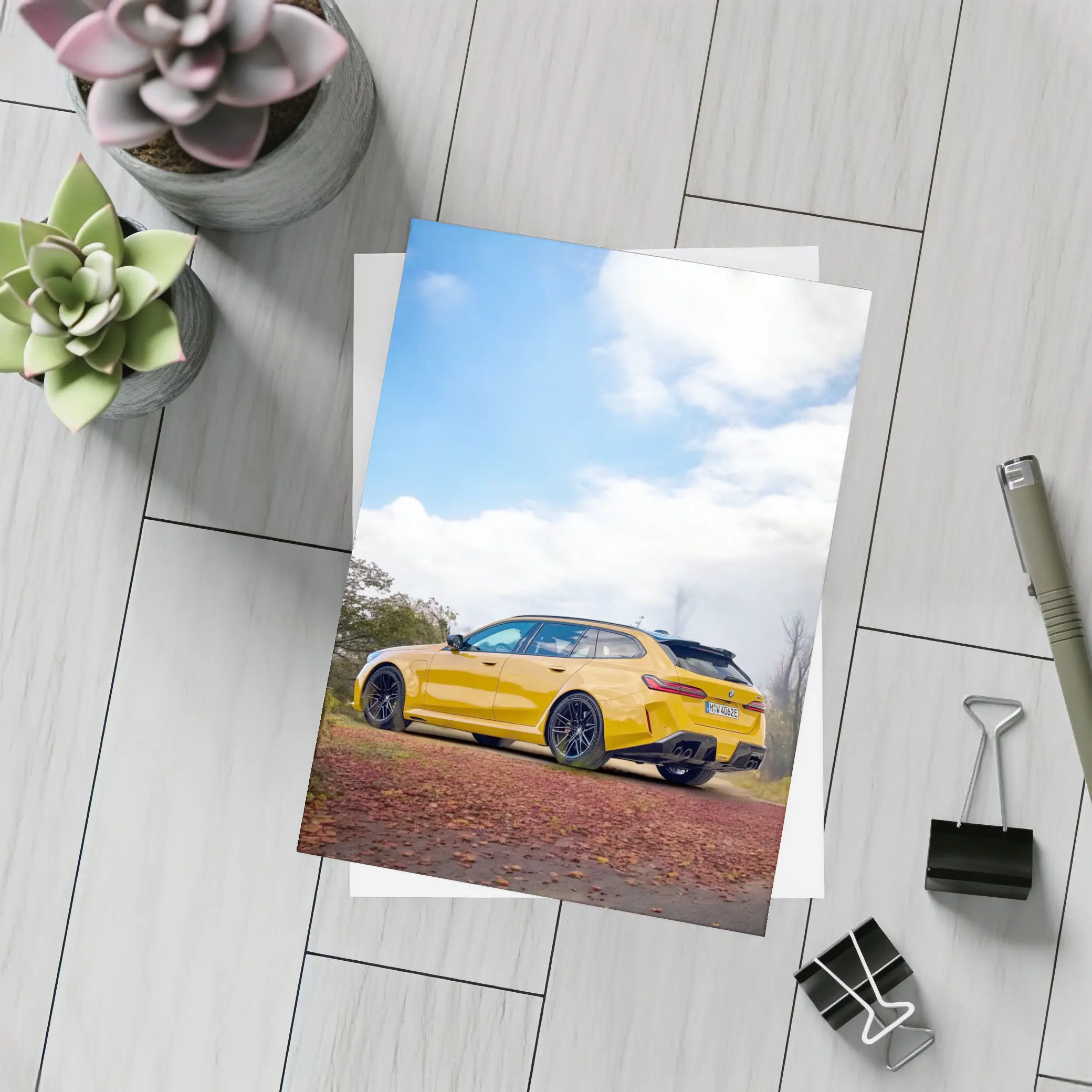 BMW M3 Touring Yellow Autumn Countryside – Postcards
