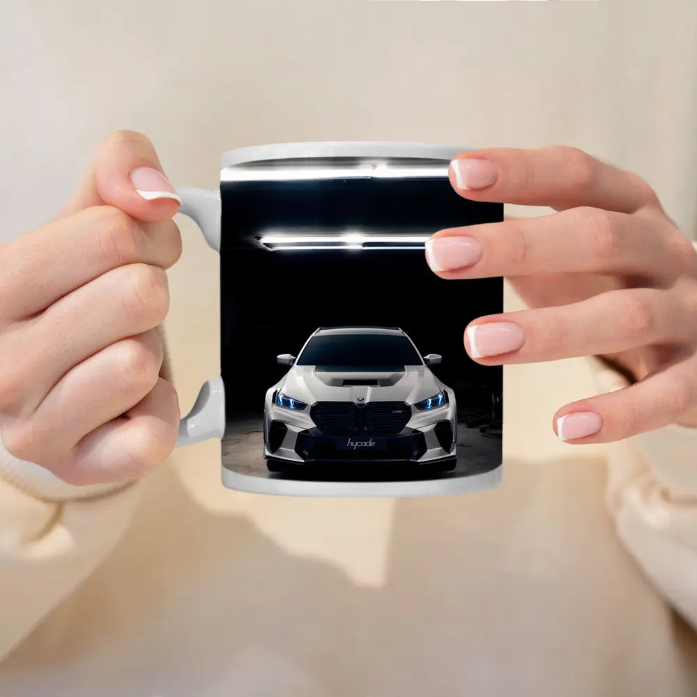 BMW M5 White Front View Dark Garage – Mugs