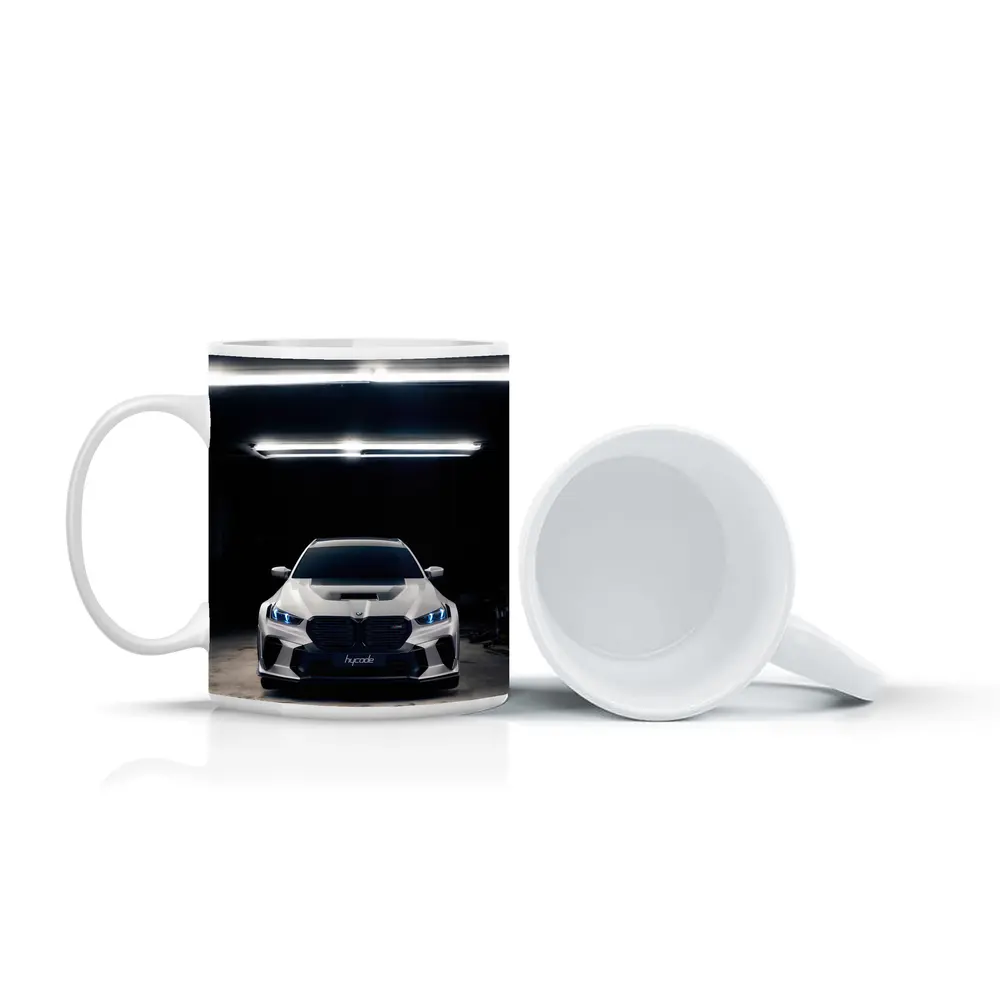 BMW M5 White Front View Dark Garage – Mugs