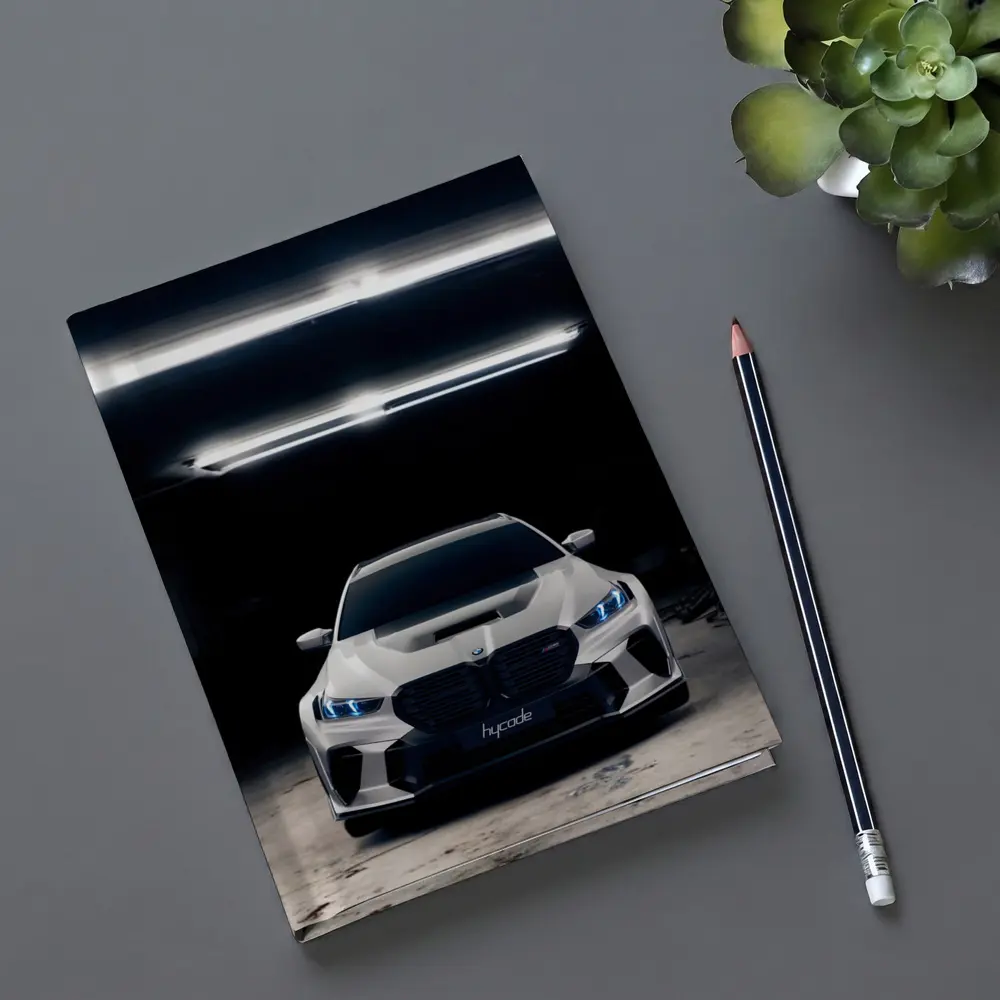 BMW M5 White Front View Dark Garage – Notebooks