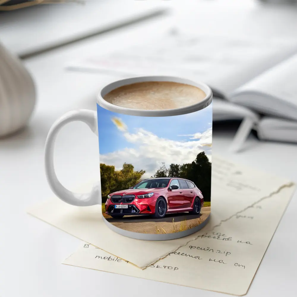 BMW M5 Touring Red On Country Road – Mugs