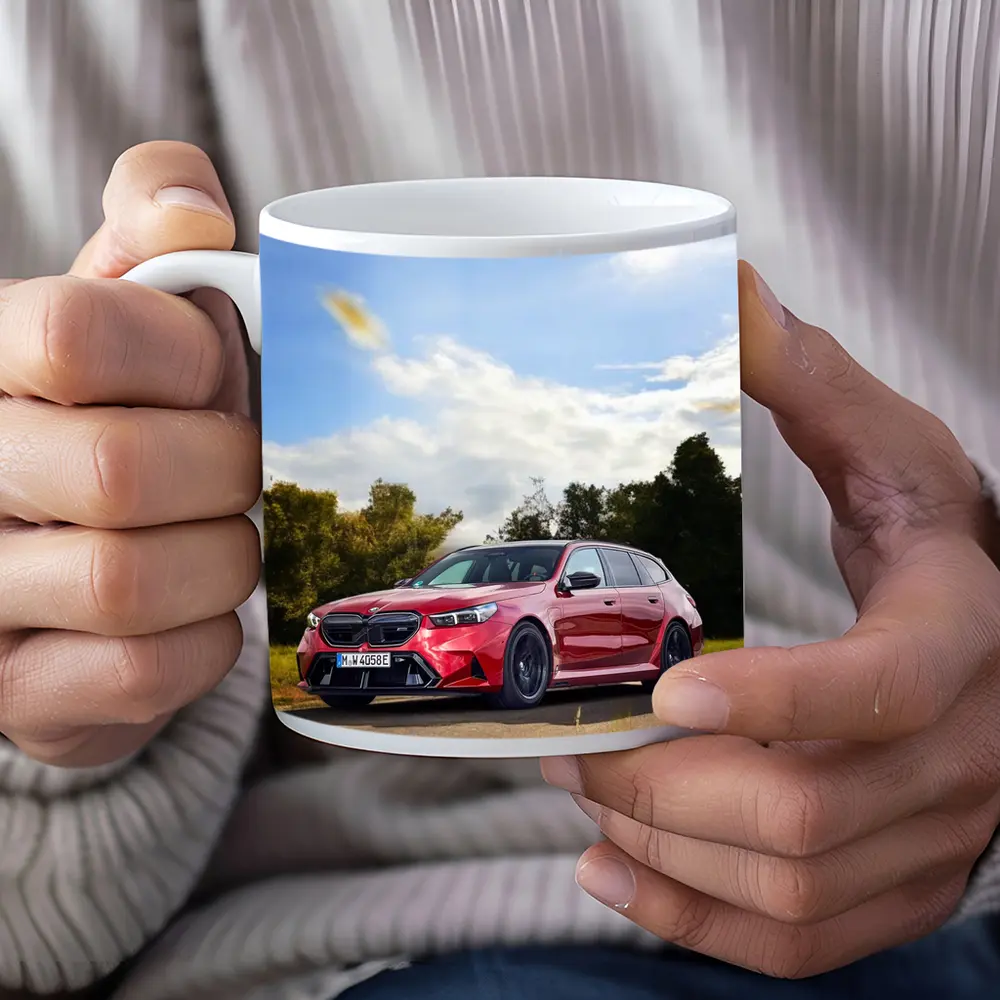 BMW M5 Touring Red On Country Road – Mugs
