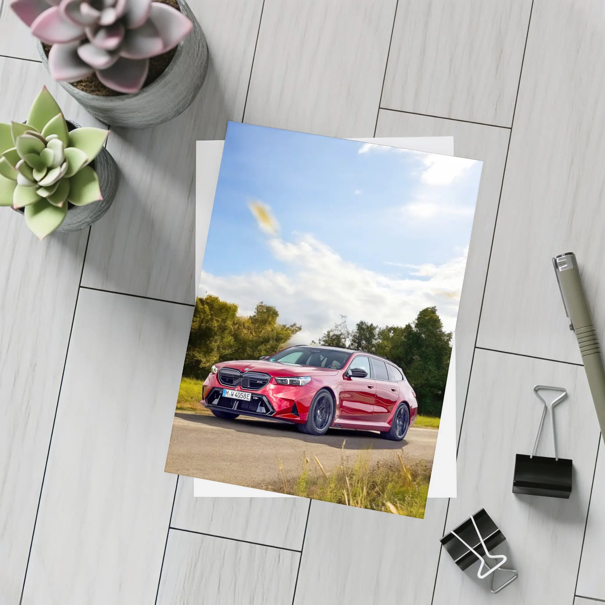 BMW M5 Touring Red On Country Road – Postcards