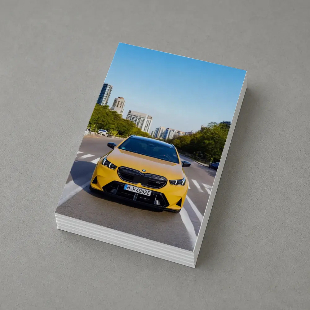 BMW M5 Yellow Front View City Street – Postcards