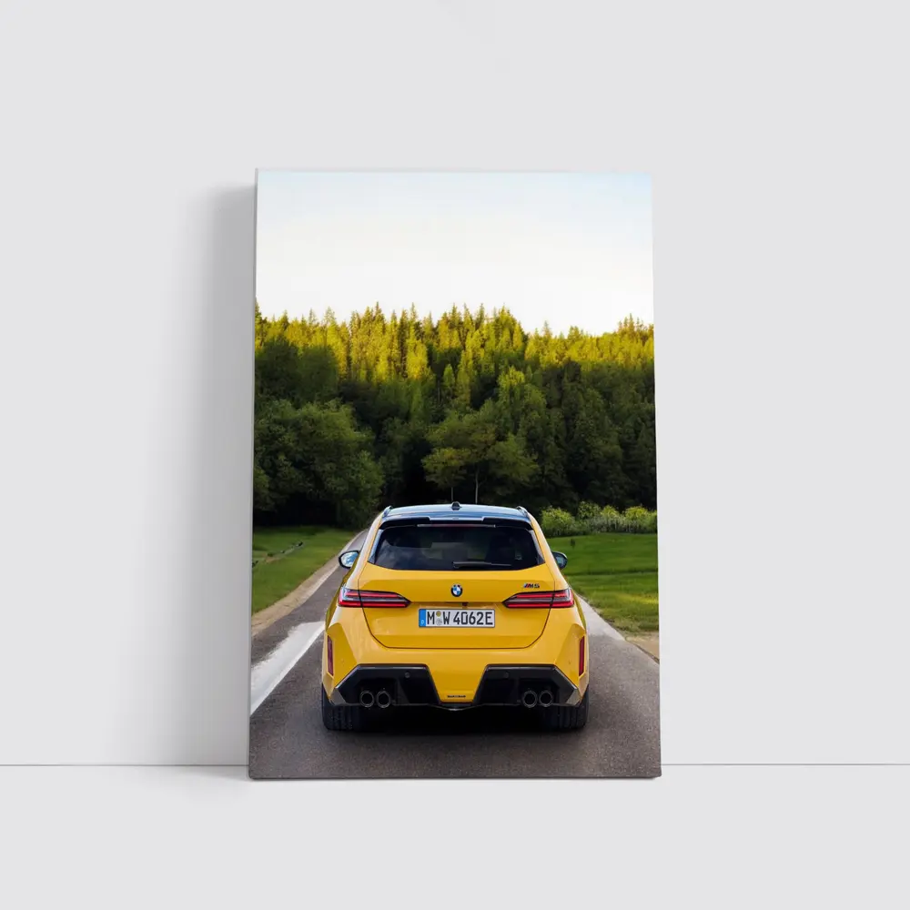 BMW M5 Yellow Rear View Forest Road – Wall Art