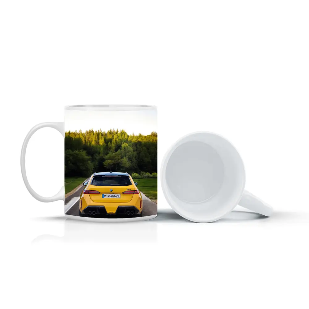 BMW M5 Yellow Rear View Forest Road – Mugs
