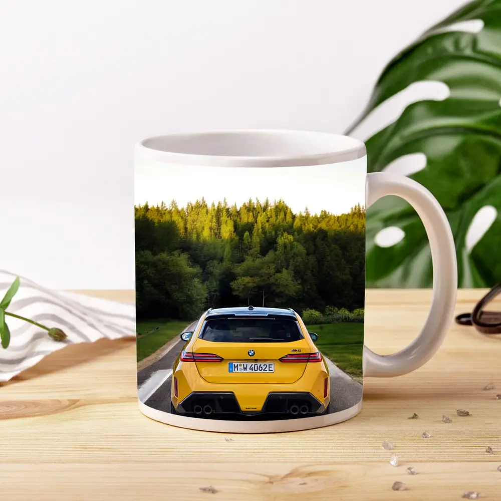 BMW M5 Yellow Rear View Forest Road – Mugs