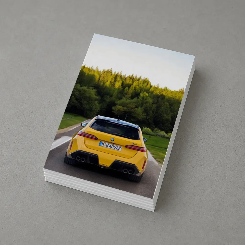 BMW M5 Yellow Rear View Forest Road – Postcards