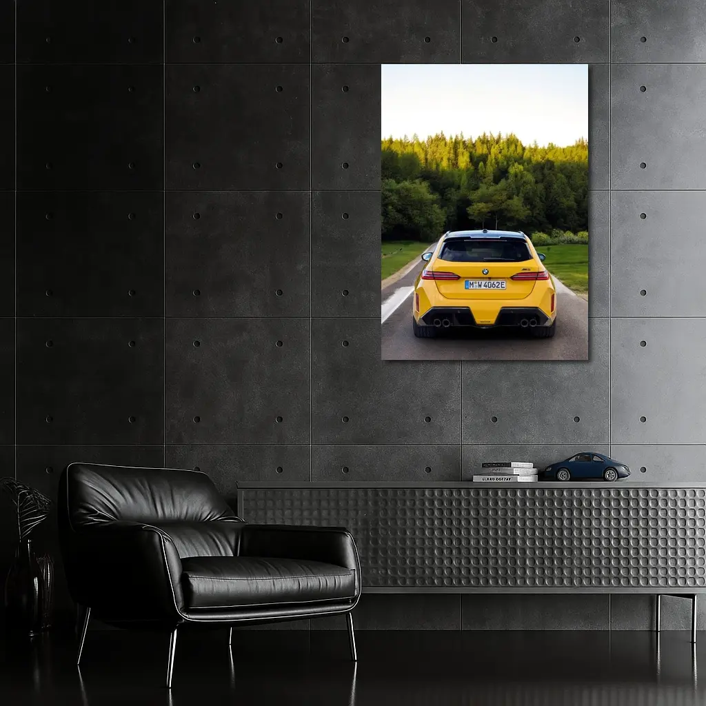 BMW M5 Yellow Rear View Forest Road – Wall Art