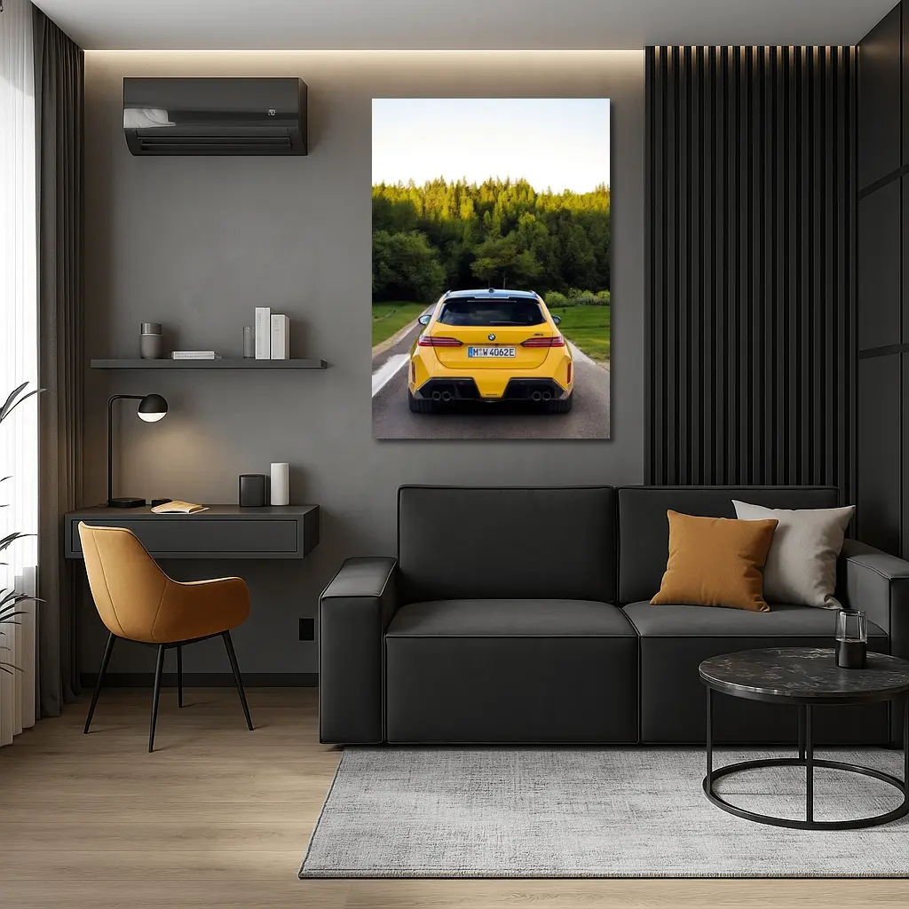BMW M5 Yellow Rear View Forest Road – Wall Art