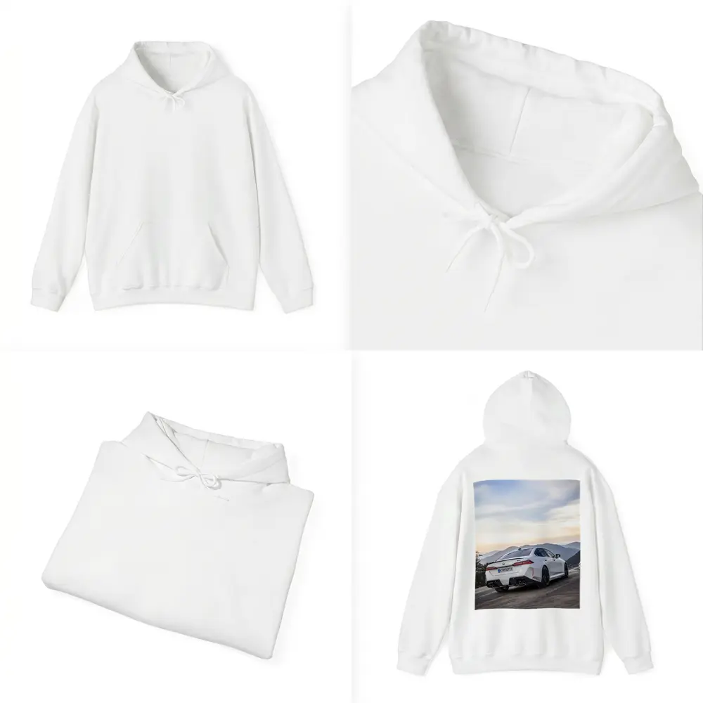 BMW M5 White Sedan Mountain Road Sunset – Hoodies