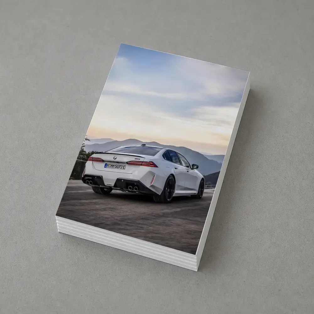 BMW M5 White Sedan Mountain Road Sunset – Postcards