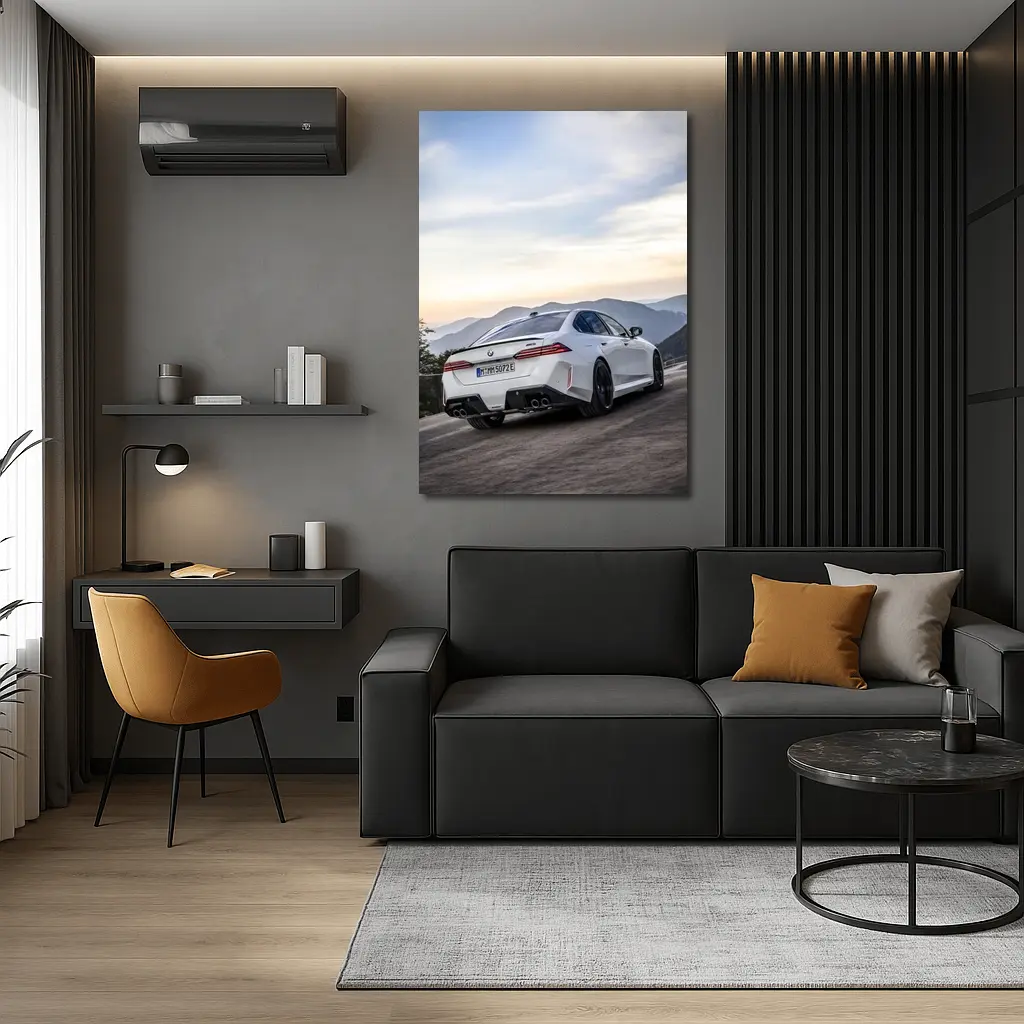 BMW M5 White Sedan Mountain Road Sunset – Wall Art