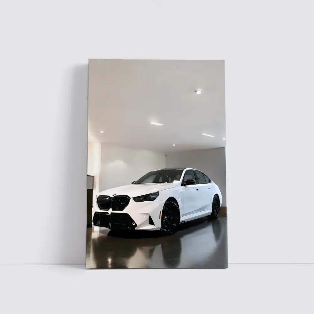 BMW M5 White Sedan Indoor Garage – Wall Art
