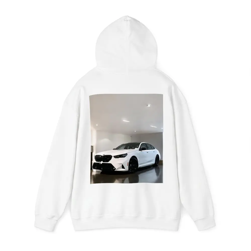 BMW M5 White Sedan Indoor Garage – Hoodies