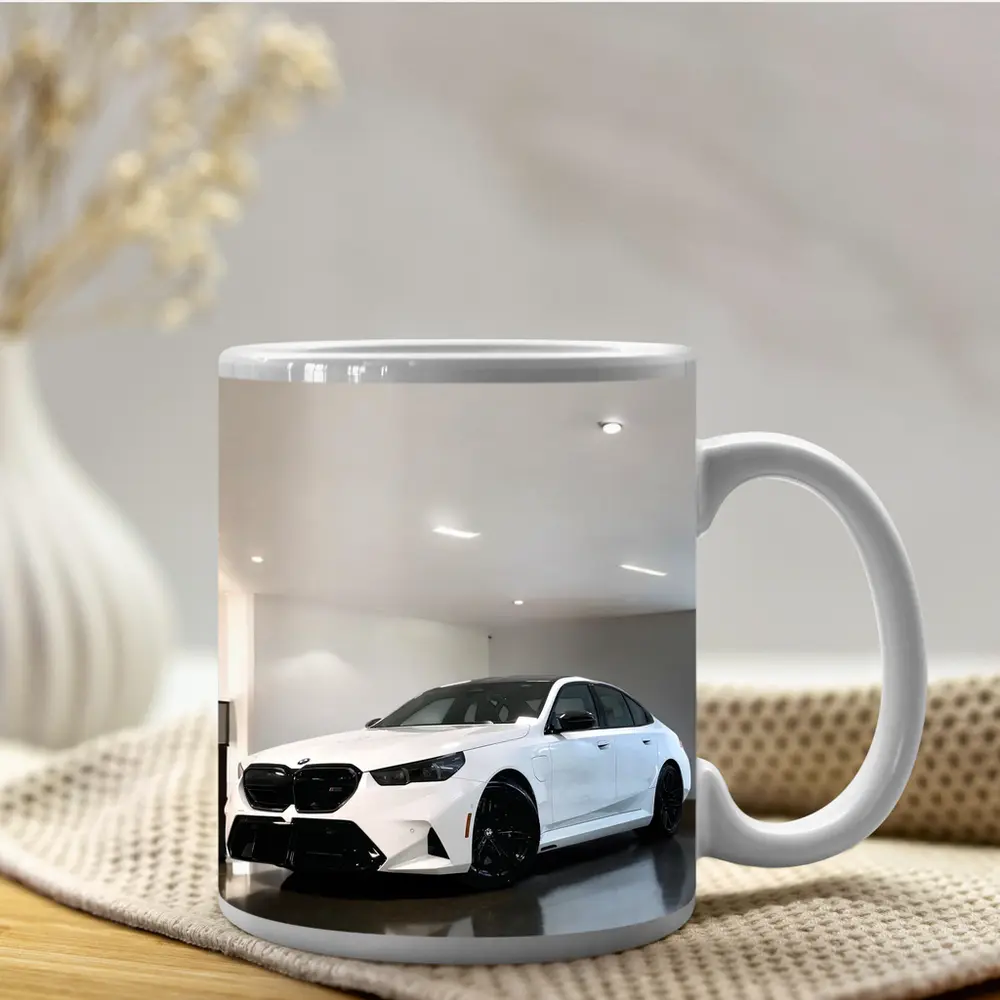BMW M5 White Sedan Indoor Garage – Mugs