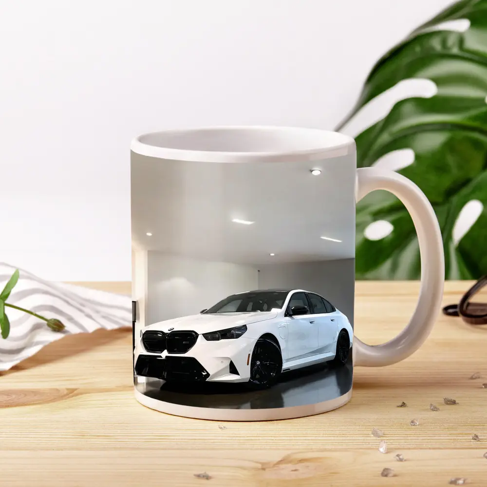BMW M5 White Sedan Indoor Garage – Mugs