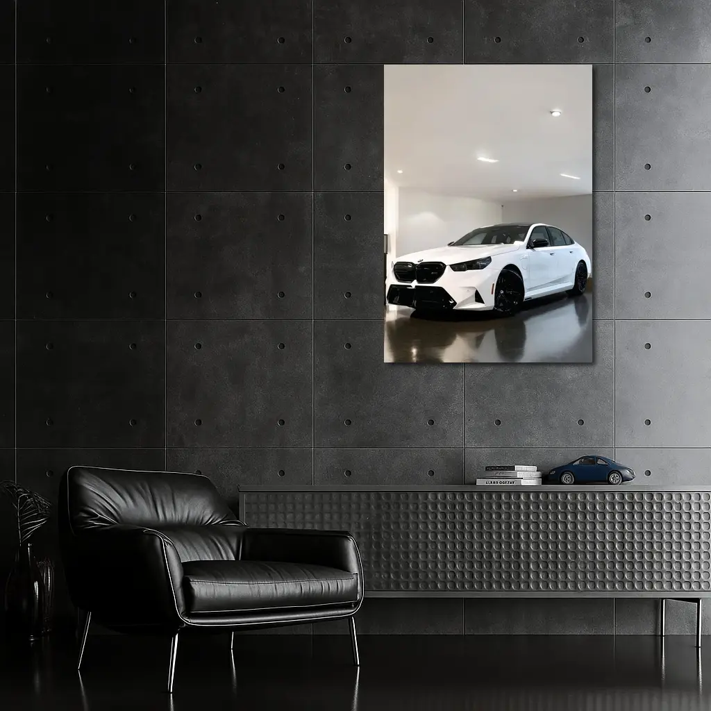BMW M5 White Sedan Indoor Garage – Wall Art