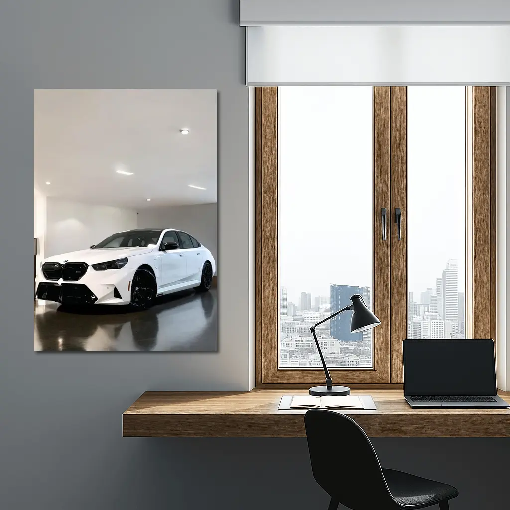 BMW M5 White Sedan Indoor Garage – Wall Art